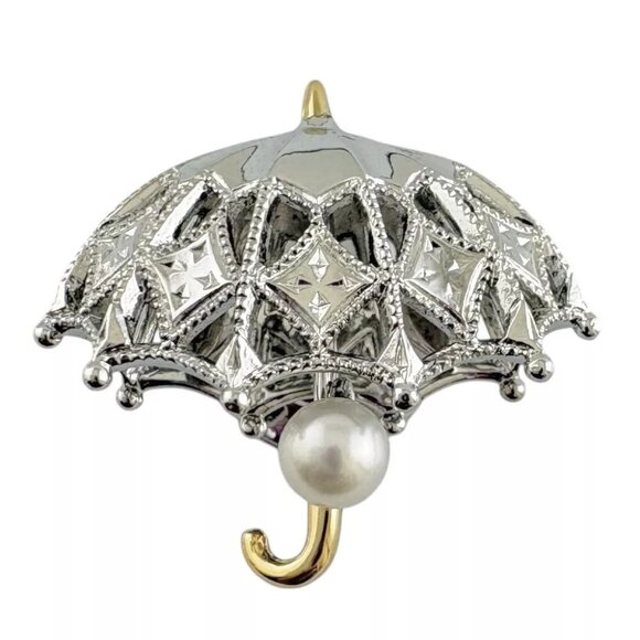 MIKIMOTO Brooch Silver K18 yellow gold Pearl Umbrella Parasol used